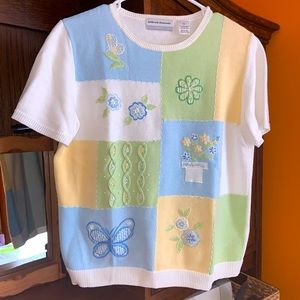 Alfred Dunner Color Block Floral Beaded Sweater